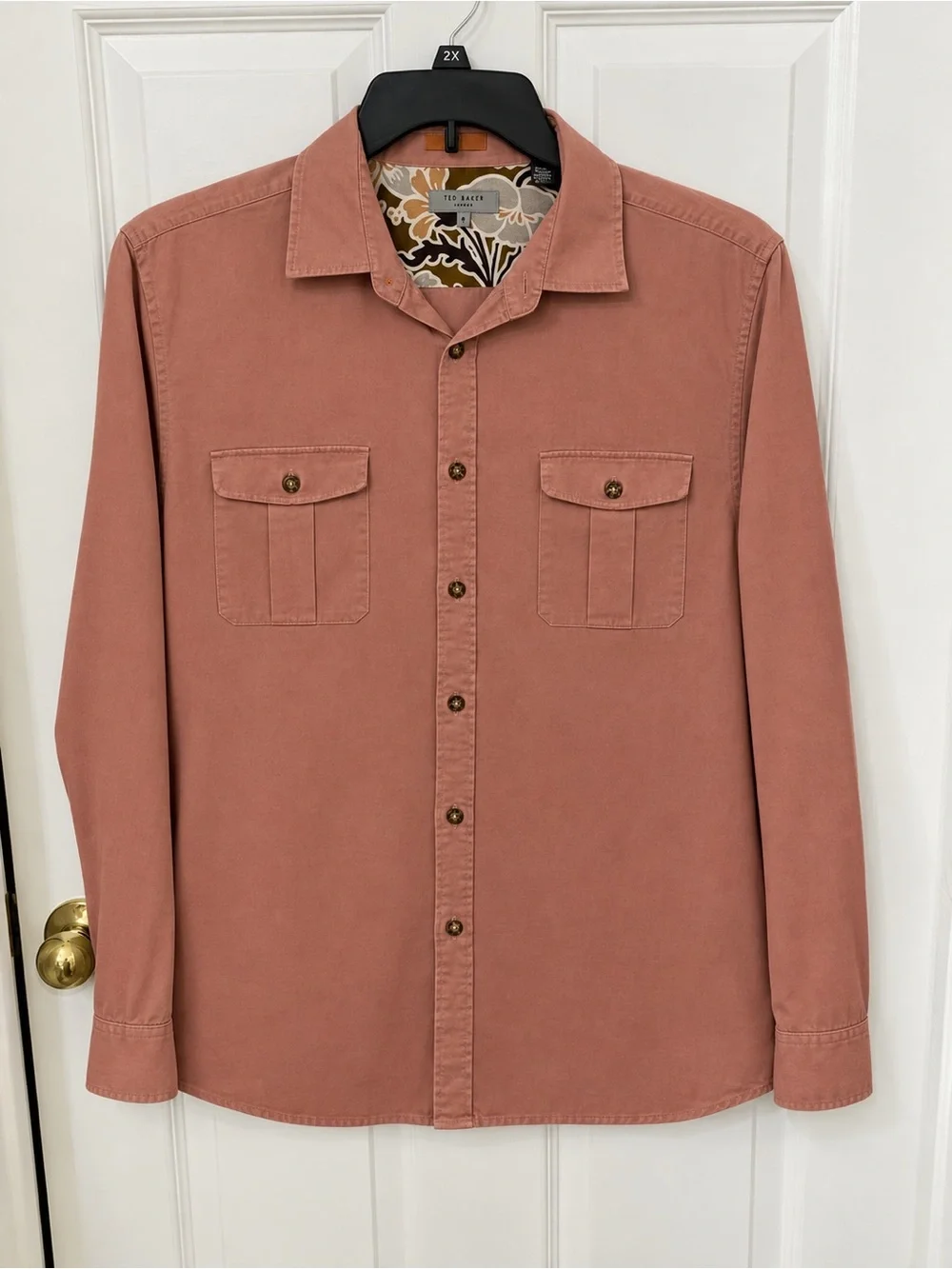 Ted Baker Men's Coral-Pink Long Sleeve Button-Down Shirt